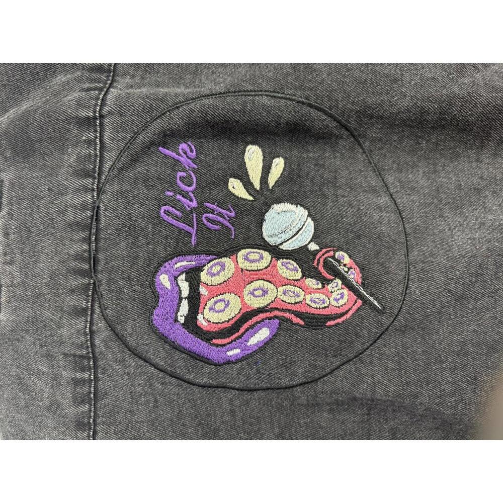 One-of-One Glow in the Dark Lick It Tentacle Embroidered Jacket Crop Black Denim